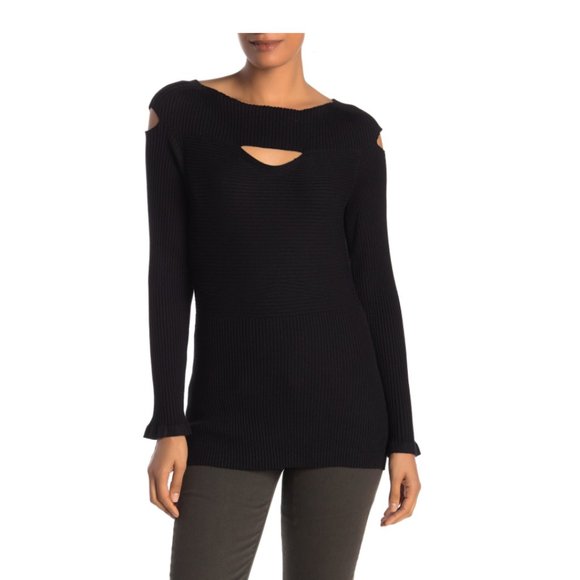 Cyrus Gray Ribbed Cutout Knit Sweater - Picture 6 of 7